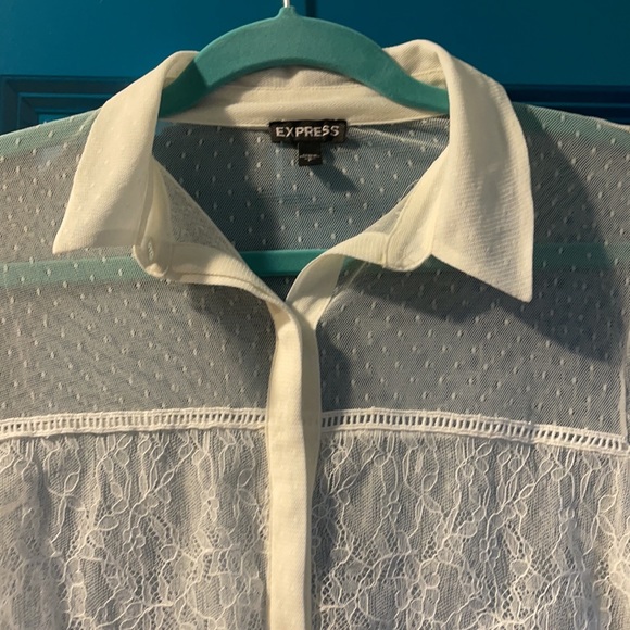 Express mesh cream button down shirt small - Picture 3 of 3